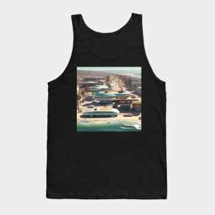 A Retro-Futuristic image of a Califonia Beach City Tank Top